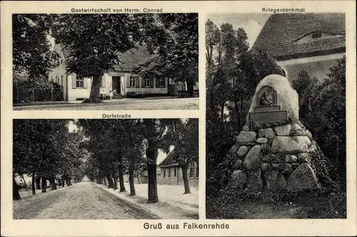 Ak Falkenrehde Ketzin an der Havel, Gastwirtschaft Herm. Conrad, Kriegerdenkmal, Dorfstraße