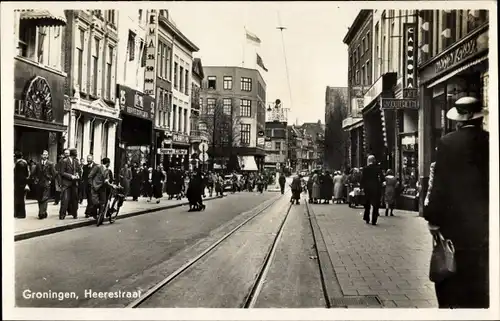 Ak Groningen in den Niederlanden, Heerestraat, Straßenpartie