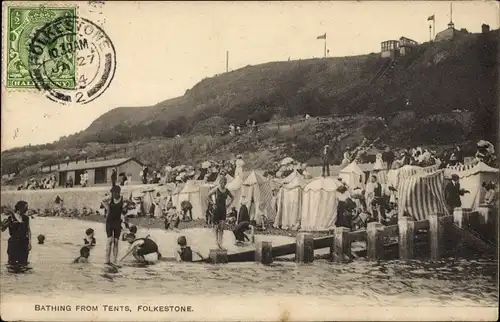 Ak Folkestone Kent England, Bathing from tents