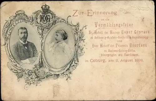 Ak Herzog Ernst Günther zu Schl. Holstein, Prinzessin Dorothea zu Sachsen Coburg Gotha, Hochzeit