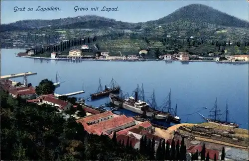 Ak Lapad Kroatien, Blick auf den Hafen