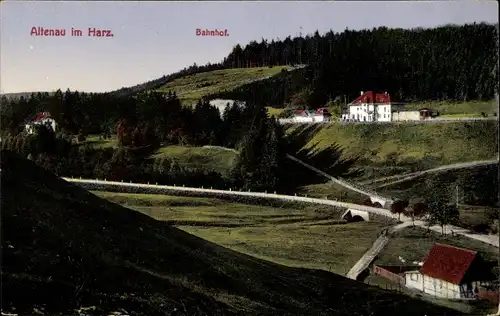 Ak Altenau Clausthal Zellerfeld im Oberharz, Panorama, Bahnhof