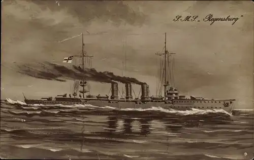 Künstler Ak Deutsches Kriegsschiff, SMS Regensburg, Kaiserliche Marine