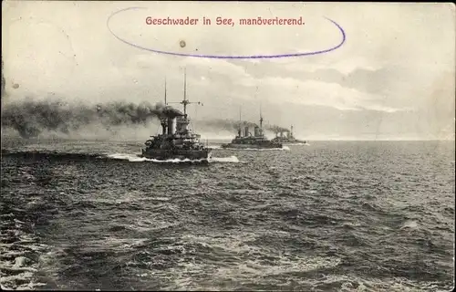 Ak Deutsche Kriegsschiffe, Geschwader in See, manövrierend, Kaiserliche Marine