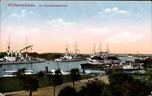 Ak Wilhelmshaven, Reichskriegshafen, Deutsche Kriegsschiffe