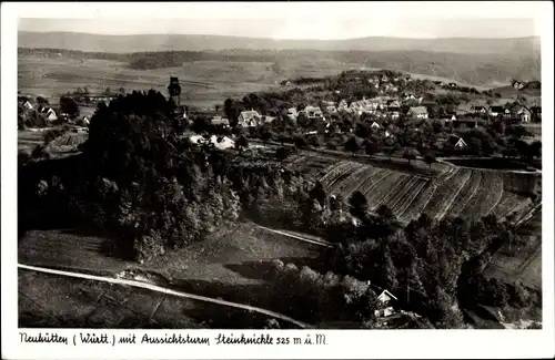 Ak Neuhütten Wüstenrot in Württemberg, Totale mit Aussichtsturm Steinknickle