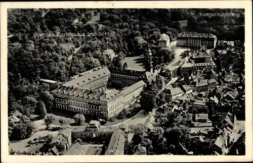 Ak Weimar in Thüringen, Goethes Gartenhaus und Schloß, Fliegeraufnahme