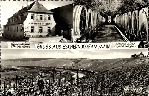 Ak Escherndorf Volkach in Unterfranken, Gasthof Zur Krone, Weinreben, Winzerkeller
