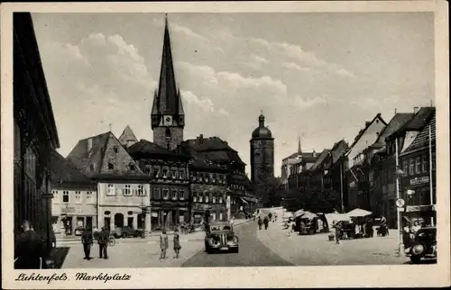 Ak Lichtenfels im Obermainland Oberfranken, Marktplatz, Autos, Glockenturm