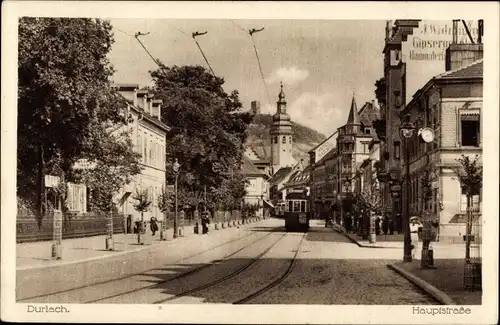 Ak Durlach Karlsruhe in Baden, Hauptstraße, Straßenbahn