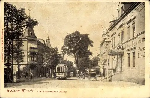 Ak Dresden Weißer Hirsch, Straßenbahn, Park Hotel