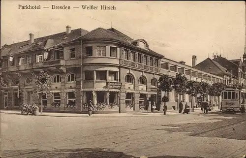 Ak Dresden Weißer Hirsch, Parkhotel, Straßenbahn