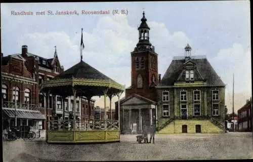 Ak Roosendaal Nordbrabant Niederlande, Raadhuis, St. Janskerk, Pavillon