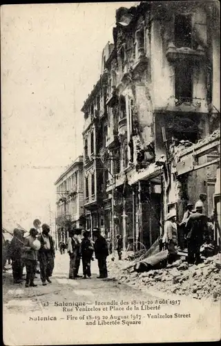 Ak Saloniki Thessaloniki Griechenland, Brand der Stadt 1917, Venizelos-Straße