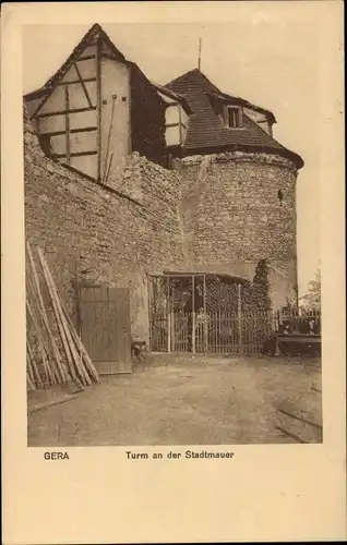 Ak Gera in Thüringen, Turm an der Stadtmauer