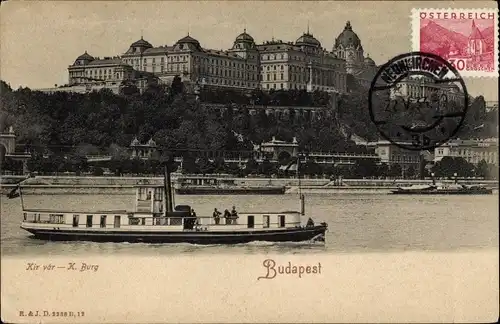 Ak Budapest Ungarn, Königliche Burg, Donau, Dampfer