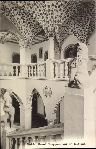 Ak Basel Bâle Stadt Schweiz, Rathaus, Treppenhaus