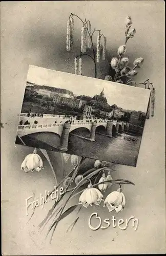Ak Basel Bâle Stadt Schweiz, Brücke, Frohe Ostern