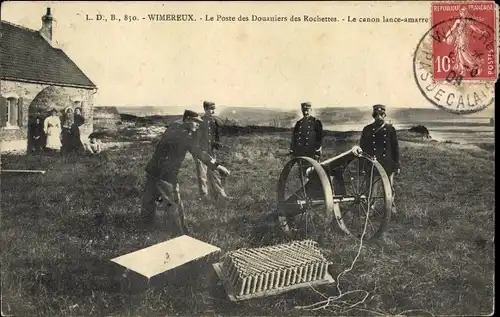 Ak Wimereux Pas de Calais, Der Zollposten Rochettes, Die Wurfkanone