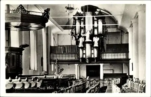 Ak Meppel Drenthe Niederlande, Kircheninneres, Orgel, Kanzel