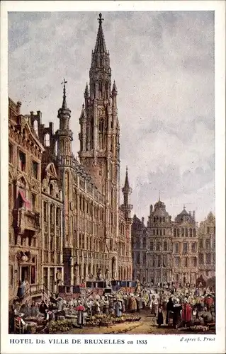 Künstler Ak Prout, S., Bruxelles Brüssel, Hotel de Ville en 1833, marche