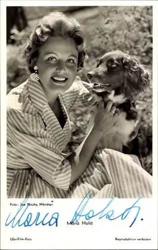 Ak Schauspielerin Maria Holst, Portrait mit Hund, Autogramm