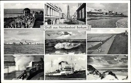 Ak Nordseebad Borkum in Ostfriesland, Leuchtturm, Gesamtansicht, Promenade, Dampfer