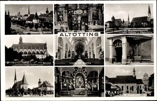 Ak Altötting, Gnadenkapelle, Magdalenenkirche, Bruder Konrad Brunnen, Altar
