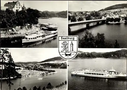 Ak Saalburg in Thüringen, Panorama, Ausflugsschiff, Brücke, Saale