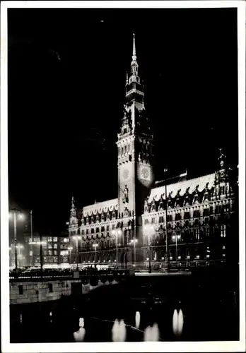 Ak Hamburg Altstadt, Rathaus in Festbeleuchtung