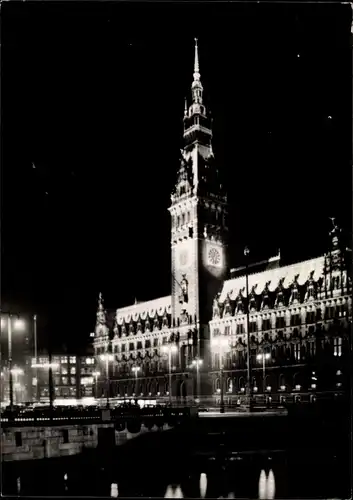 Ak Hamburg Altstadt, Rathaus in Festbeleuchtung