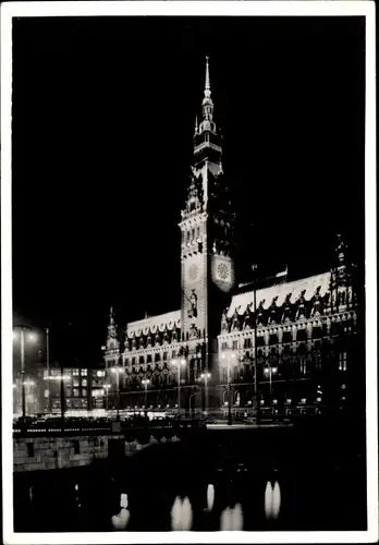 Ak Hamburg Altstadt, Rathaus in Festbeleuchtung