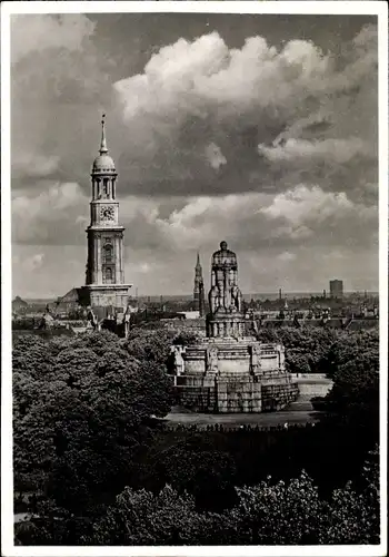 Ak Hamburg Altstadt, Bismarckdenkmal und Michaeliskirche