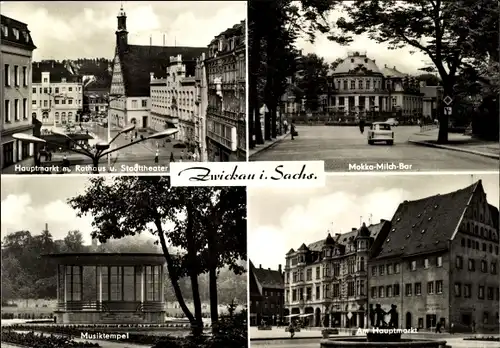 Ak Zwickau in Sachsen, Hauptmarkt, Rathaus, Stadttheater, Musiktempel