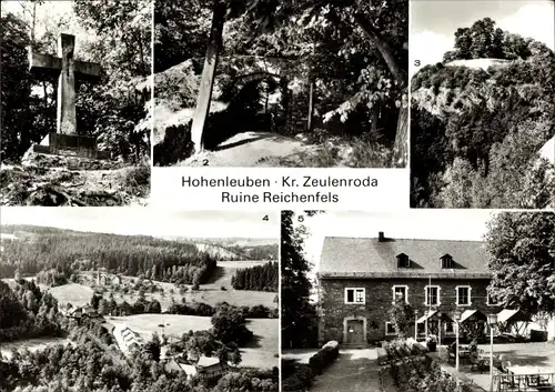Ak Hohenleuben in Thüringen, Sandsteinkreuz, Torbogen, Ruine Reichenfels, Triebestal, Museum