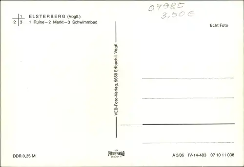Ak Elsterberg im Vogtland, Ruine, Markt, Schwimmbad