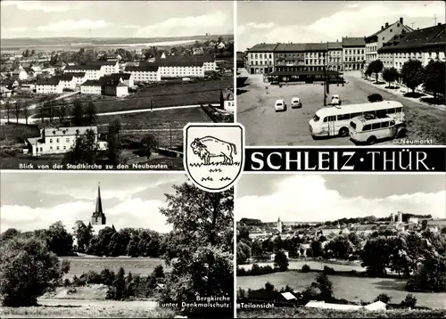 Ak Schleiz im Vogtland Thüringen, Blick von der Stadtkirche zu den Neubauten, Neumarkt, Bergkirche