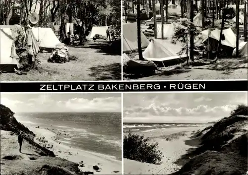 Ak Bakenberg Dranske auf Rügen, Zeltplatz, Partie am Strand