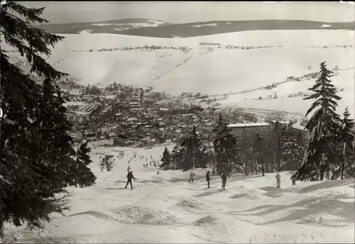 Ak Oberwiesenthal im Erzgebirge, Skihang, Schneepanorama