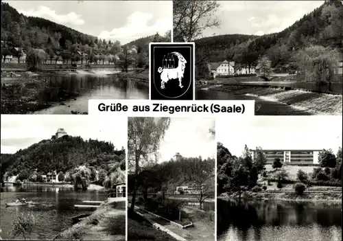 Ak Ziegenrück an der Saale Thüringen, Wappen, Gewässer, Gebäude