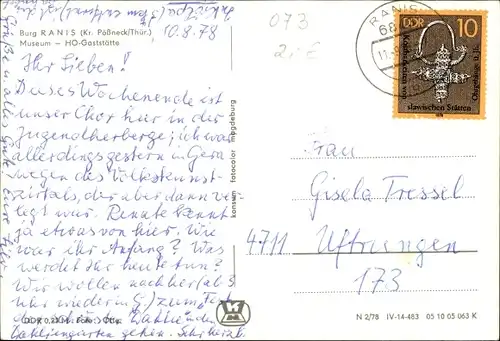 Ak Ranis in Thüringen, Burg Ranis, Museum, HO Gaststätte