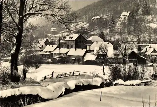 Ak Altenbrak Thale im Harz, Ortsansicht im Schnee