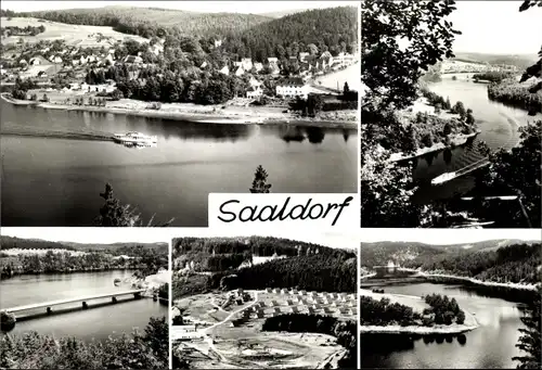 Ak Saaldorf Bad Lobenstein in Thüringen, Blick auf die Saaletalsperre, Brücke, Siedlung