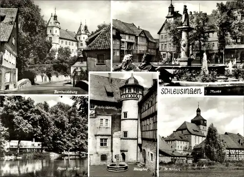 Ak Schleusingen in Thüringen, Bertholdsburg, Markt, Haus am See, Burghof, St. Kilian