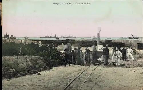 Ak Dakar Senegal, Hafen, Bauarbeiter, Lore