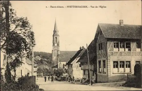 Ak Pfetterhouse Pfetterhausen Elsass Haut Rhin, Vue de l'Eglise, Kirche