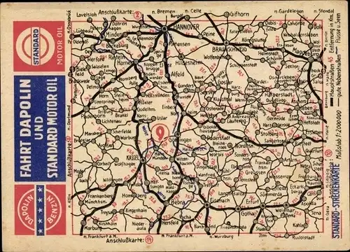 Landkarten Ak Streckenkarte Umgebung Kassel, Braunschweig, Magdeburg, Paderborn, Dapolin, Standard