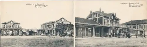 Klapp Ak Verdun Meuse, Bahnhof 1919 und 1920