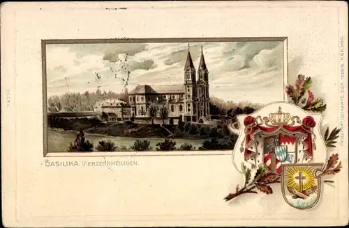 Präge Wappen Litho Bad Staffelstein am Main Oberfranken, Basilika Vierzehnheiligen