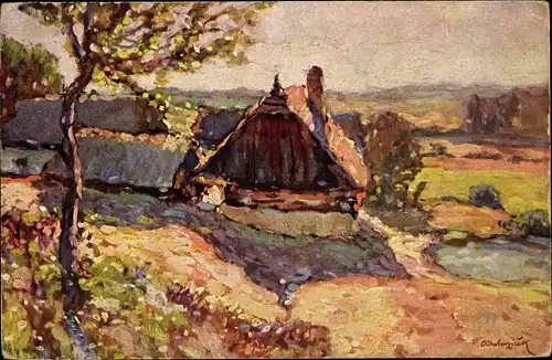 Künstler Ak Bubenicek, O., Dorf zur Sommerzeit, Wohnhäuser